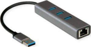 HUB USB Roline ROLINE USB 3.2 Gen 1 zu Gigabit Ethernet Konverter + Hub 3x 1