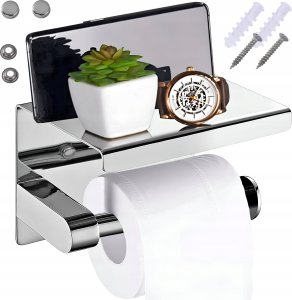 ER4 UCHWYT NA PAPIER TOALETOWY Z PÓŁKĄ CHROM SREBRNY METALOWY WIESZAK 3