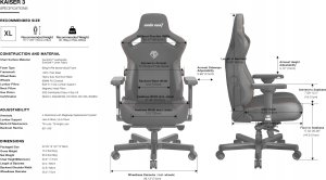 Krzesło biurowe Kaiser AndaSeat Kaiser 3 XL, Juoda, Fabric 4