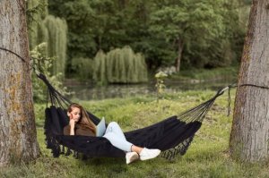 kontrast Duży hamak ogrodowy boho MIDAS 150x200 czarny 3