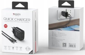 Ładowarka Yesido yesido Ład. sieć. YC54 PD 20W QC 2xUSB-C + Kabel  27W C/iP 1m, BLACK / CZARNY 2