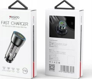 Ładowarka Yesido yesido Ład. sam. Y49 PD 30W + QC3.0 18W USB-A+C , BLACK / CZARNY 2
