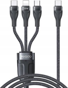 Kabel USB Yesido yesido Kabel CA89 Type-C-3w1 PD 20W 1.2m 3.5A, BLACK / CZARNY 1