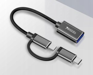 Adapter USB Yesido GS02 USB-A - MicroUSB + USB-C Czarny  (YID000135) 2