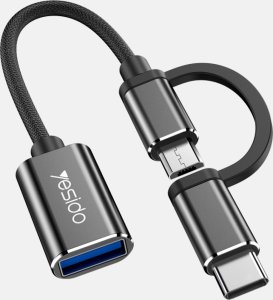Adapter USB Yesido GS02 USB-A - MicroUSB + USB-C Czarny  (YID000135) 3