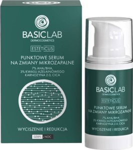 Basiclab BasicLab Esteticus punktowe serum na zmiany mikrozapalne z 7% AHA/BHA i 3% kwasu azelainowego Wyciszenie i Redukcja 15ml 1