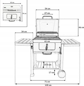 kontrast Grill węglowy premium na kółkach pokrywa półki ruszt żeliwny BBQ 1010 4