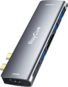 HUB USB RayCue Hub 7w2 RayCue 2x USB-C do Thunderbolt 3 + 3x USB-A 3.0 5Gbps + SD/TF 3.0 + HDMI 4K60Hz (szary) 1