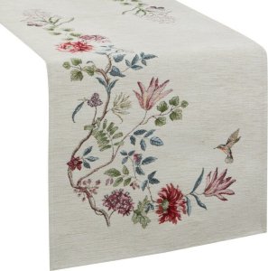 Eurofirany Bieżnik z gobeliny szenilowej wzór w kwiaty 40X100 naturalny 1