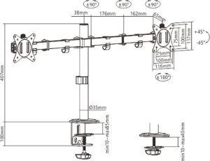 Spacetronik Uchwyt biurkowy na 2 monitory 17" - 32" (SPA-120) 3