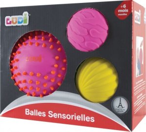 Ludi LUDI sensoriniai kamuoliukai, rožinė ir geltona, 3 vnt. 2