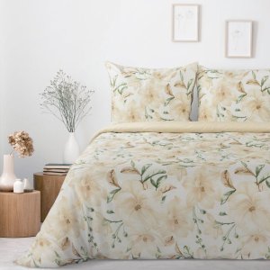 Eurofirany Pościel bawełniana z nadrukiem kwiaty SONIA 160X200 70X80X2 beżowa 2