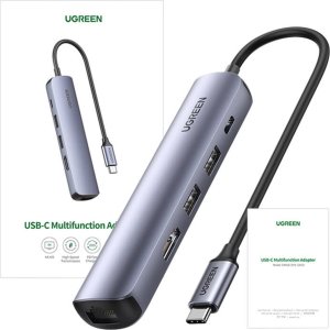 HUB USB Ugreen Hub / Adapter Ugreen Revodok CM418 USB-C do 2x USB, HDMI 4K 30 Hz, RJ45 1Gbps, PD 100W (szary) 10