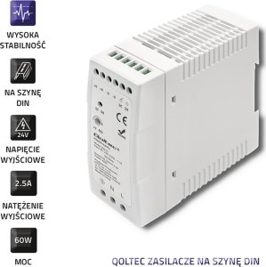 Zasilacz serwerowy Qoltec Qoltec Zasilacz na szynę DIN 60W 24V 2.5A Biały Slim 4