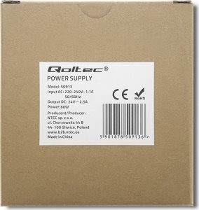 Zasilacz serwerowy Qoltec Qoltec Zasilacz na szynę DIN 60W 24V 2.5A Biały Slim 7