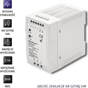 Zasilacz serwerowy Qoltec Qoltec Zasilacz na szynę DIN 90W 12V 7.5A Biały Slim 4