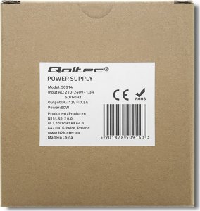 Zasilacz serwerowy Qoltec Qoltec Zasilacz na szynę DIN 90W 12V 7.5A Biały Slim 5