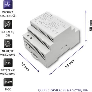 Zasilacz serwerowy Qoltec Qoltec Zasilacz na szynę DIN 85.2W 12V 7.1A Szary 7