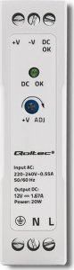 Zasilacz serwerowy Qoltec Qoltec Zasilacz na szynę DIN 20W 12V 1.67A Biały Slim 2