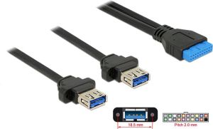 Kabel USB Delock 2x USB A -> 19-pinowa listwa USB 3.0, (Ż/Ż), Czarny, 0.45m (85244) 1