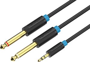 Kabel Vention Kabel audio 3,5mm TRS męski do 2x 6,35mm męski 2m Vention BACBH czarny 1