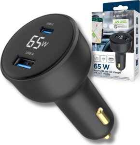Ładowarka Gembird GEMBIRD Szybka ładowarka samochodowa 2x USB Type-C PD LCD 65 W czarna 6