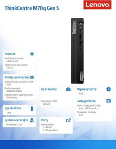 Komputer Lenovo ThinkCentre M70q Gen 5 Intel Core i3-14100T 8 GB 256 GB SSD Windows 11 Pro 7