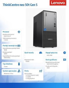 Komputer Lenovo ThinkCentre neo 50t, Core i7-14700, 16 GB, Intel UHD Graphics 770, 512 GB M.2 PCIe Windows 11 Pro 7