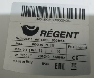 Bojler Sourcing ELECTRIC WATER HEATER REGENT 30L ABOVE 2