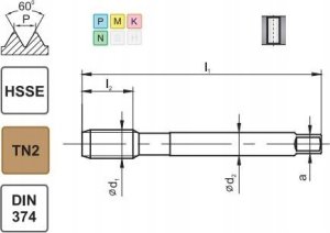 Fanar GWINTOWNIK M14X1,25 DIN-374B (6H) HSSE TIN 800X 1