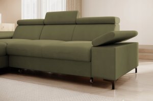 Selsey Narożnik z funkcją spania Millefolium L-kształtny z pojemnikiem oliwkowy velvet hydrofobowy lewostronny 3