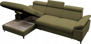 Selsey Narożnik z funkcją spania Millefolium L-kształtny z pojemnikiem oliwkowy velvet hydrofobowy lewostronny 6