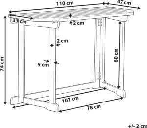 Beliani Stolik balkonowy składany akacjowy 110 x 47 cm jasne drewno TREIA 9