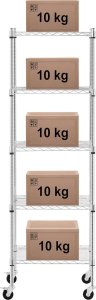 Royal Catering Regał magazynowy druciany ażurowy na kółkach 5 półek do 50 kg 60x45x186 cm Regał magazynowy druciany ażurowy na kółkach 5 półek do 50 kg 60x45x186 cm 6