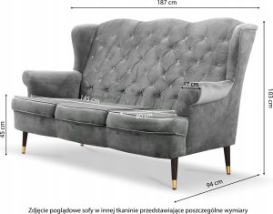 Selsey Sofa trzyosobowa Mabcal bordowa welwet 3