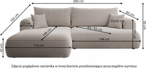 Selsey Narożnik z funkcją spania Ovo L-kształtny jasnobeżowy welur z pojemnikiem w tkaninie łatwoczyszczącej prawostronny 8