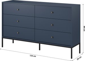 Selsey Komoda Monne 154 cm z sześcioma szufladami granatowa vintage 6