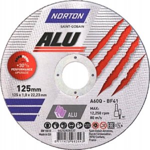 Norton NORTON TARCZA.ALU 125mm x 1,0mm x 22,23mm /15sztuk. + LAMELKA MESH P40 GRATIS 1