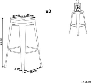 Beliani Zestaw 2 stołków barowych metalowych 76 cm czarno-złoty CABRILLO 9