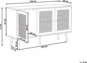 Beliani Szafka trzydrzwiowa fronty rattanowe jasne drewno PEROTE 3