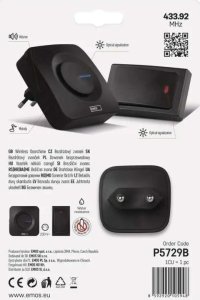 Emos Dzwonek bezprzewodowy Emos P5729B AC, bezbateryjny przycisk, czarny 3