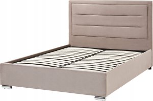 Beliani Łóżko z pojemnikiem welurowe 140 x 200 cm beżowoszare ROUEN 5