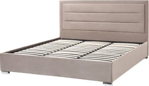 Beliani Łóżko z pojemnikiem welurowe 180 x 200 cm beżowoszare ROUEN 6