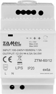 Zamel Zasilacz impulsowy montowany na szynie TH-35 (DIN) , 60W, 12V DC typ: ZTM-60/12 EXT10000283 1