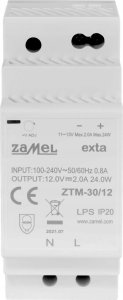 Zamel Zasilacz impulsowy montowany na szynie TH-35 (DIN) , 30W, 12V DC typ: ZTM-30/12 EXT10000281 1