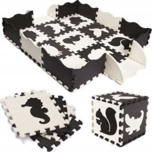 Coil Coil mata edukacyjna piankowa duża puzzle składana dla dzieci i niemowląt czarno-biała 1