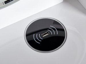 Beliani Toaletka 4 szuflady lustro LED ze stołkiem biało-czarna SOYE 11