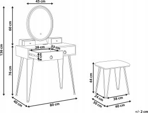 Beliani Toaletka 4 szuflady lustro LED ze stołkiem biało-czarna SOYE 3
