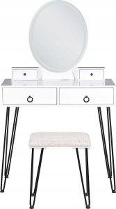 Beliani Toaletka 4 szuflady lustro LED ze stołkiem biało-czarna SOYE 4