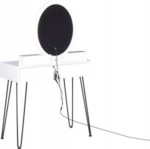 Beliani Toaletka 4 szuflady lustro LED ze stołkiem biało-czarna SOYE 7